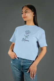 Жіноча футболка з принтом Bloom (00164) Блакитна