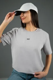 Жіноча футболка з принтом OFF (00165) Світло-сірий
