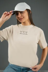 Жіноча футболка з принтом All we need is love (00174) Тауп