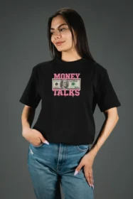 Жіноча футболка з принтом Money Talks (00181) Чорний