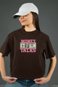 Жіноча футболка з принтом Money Talks (00181) Коричневий