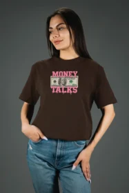 Жіноча футболка з принтом Money Talks (00181) Коричневий