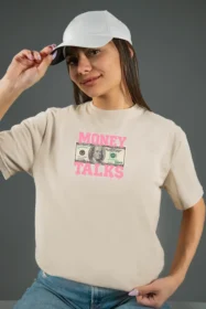 Жіноча футболка з принтом Money Talks (00181) Тауп