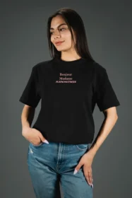 Жіноча футболка з принтом Bonjoure Mademoiselle (00193) Чорний