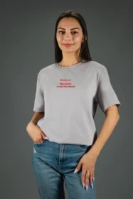 Жіноча футболка з принтом Bonjoure Mademoiselle (00193) Світло-сірий