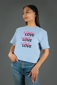 Жіноча футболка з принтом LOVE overload (00209) Блакитна