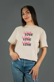 Жіноча футболка з принтом LOVE overload (00209) Тауп