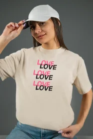 Жіноча футболка з принтом LOVE overload (00209) Тауп