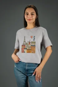Жіноча футболка з принтом Вулицями Парижа (00216) Світло-сірий