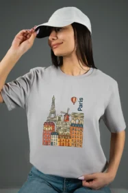Жіноча футболка з принтом Вулицями Парижа (00216) Світло-сірий