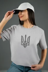 Жіноча футболка з принтом Тризуб ДНК (00233) Світло-сірий