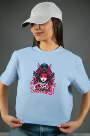 Жіноча футболка з принтом Girls Samurai (00244) Блакитна