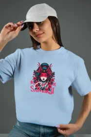 Жіноча футболка з принтом Girls Samurai (00244) Блакитна