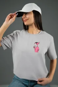 Жіноча футболка з принтом Pink panther (00247) Світло-сірий