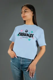 Жіноча футболка з принтом Retro Paradise (00256) Блакитна