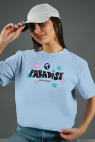 Жіноча футболка з принтом Retro Paradise (00256) Блакитна
