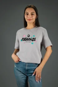 Жіноча футболка з принтом Retro Paradise (00256) Світло-сірий