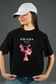 Жіноча футболка з принтом Prada pink panther (00277) Чорний
