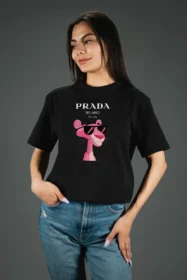 Жіноча футболка з принтом Prada pink panther (00277) Чорний