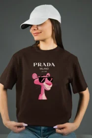 Жіноча футболка з принтом Prada pink panther (00277) Коричневий