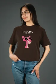 Жіноча футболка з принтом Prada pink panther (00277) Коричневий