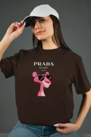 Жіноча футболка з принтом Prada pink panther (00277) Коричневий