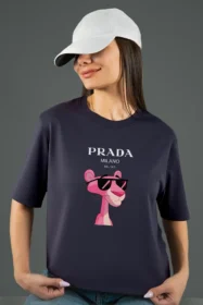 Жіноча футболка з принтом Prada pink panther (00277) Фуме