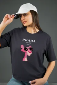 Жіноча футболка з принтом Prada pink panther (00277) Фуме