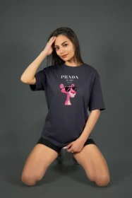 Жіноча футболка з принтом Prada pink panther (00277) Фуме
