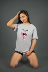 Жіноча футболка з принтом Prada pink panther (00277) Світло-сірий