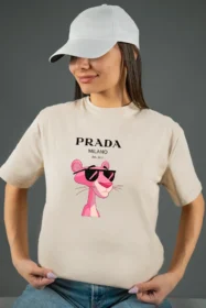 Жіноча футболка з принтом Prada pink panther (00277) Тауп