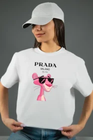 Жіноча футболка з принтом Prada pink panther (00277) Білий