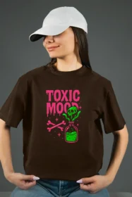 Жіноча футболка з принтом | Toxic mood (00108) Коричнева