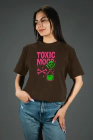 Жіноча футболка з принтом | Toxic mood (00108) Коричнева