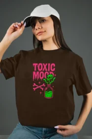 Жіноча футболка з принтом | Toxic mood (00108) Коричнева