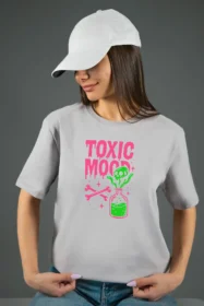 Жіноча футболка з принтом | Toxic mood (00108) Світло-сіра