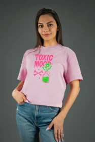 Жіноча футболка з принтом | Toxic mood (00108) Рожева