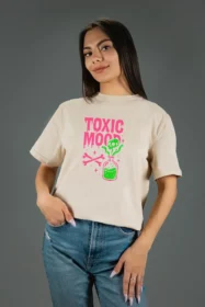 Жіноча футболка з принтом | Toxic mood (00108) Тауп