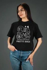 Жіноча футболка з принтом | Pretty dogs (00119) Чорна