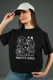 Жіноча футболка з принтом | Pretty dogs (00119) Чорна