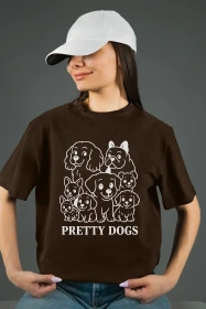Жіноча футболка з принтом | Pretty dogs (00119) Коричнева