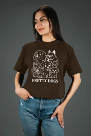Жіноча футболка з принтом | Pretty dogs (00119) Коричнева