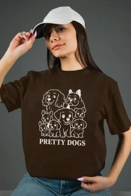 Жіноча футболка з принтом | Pretty dogs (00119) Коричнева