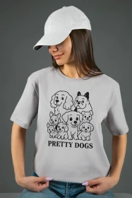 Жіноча футболка з принтом | Pretty dogs (00119) Світло-сіра