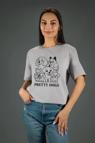 Жіноча футболка з принтом | Pretty dogs (00119) Світло-сіра