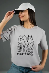 Жіноча футболка з принтом | Pretty dogs (00119) Світло-сіра