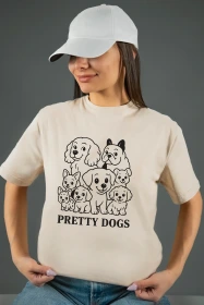 Жіноча футболка з принтом | Pretty dogs (00119) Тауп