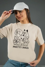 Жіноча футболка з принтом | Pretty dogs (00119) Тауп