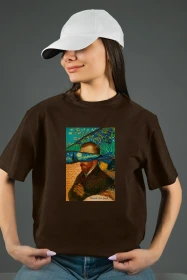 Жіноча футболка з принтом | Van Gogh (00124) Коричнева