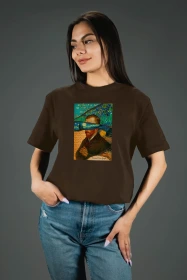 Жіноча футболка з принтом | Van Gogh (00124) Коричнева